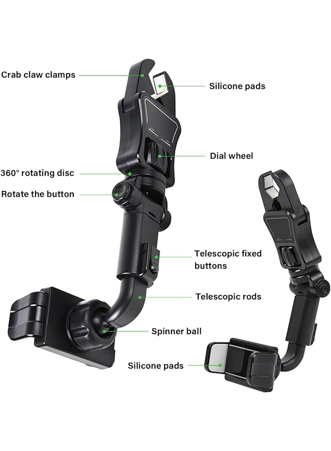 KASTWAVE Rear View Mirror Phone Holder, 360°Rotatable & Retractable, Abs Multi-Functional Adjustable Cellphone Holder, Universal Car Phone Holder For All Smartphones, Multifunctional Car Clip For Iphone - Image 4