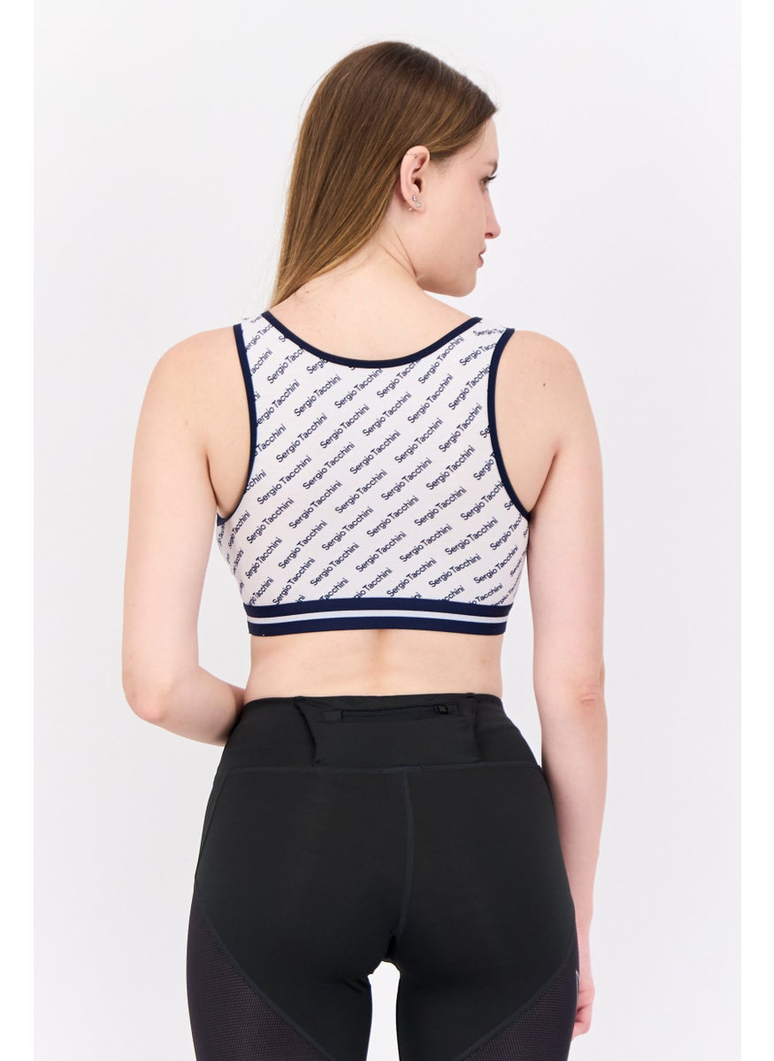 Sergio Tacchini - Women Allover Print Non Padded Sports Bra, White - Image 1