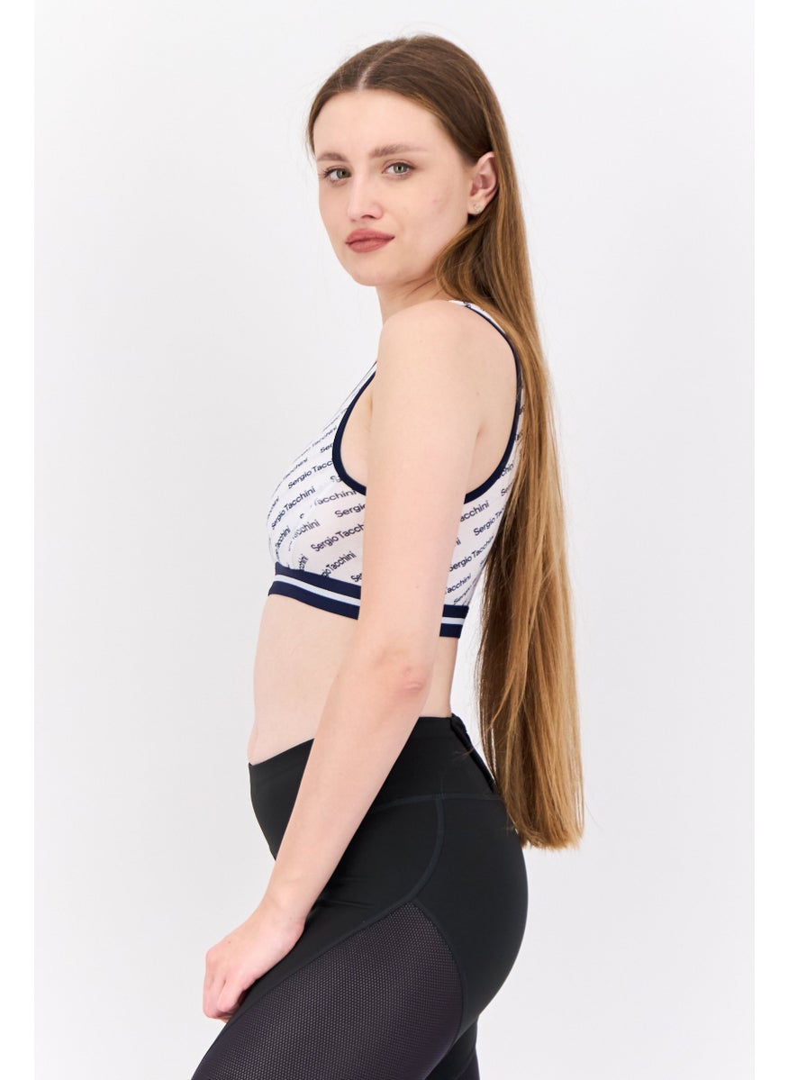 Sergio Tacchini - Women Allover Print Non Padded Sports Bra, White - Image 1