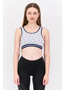 Women Allover Print Non Padded Sports Bra, White