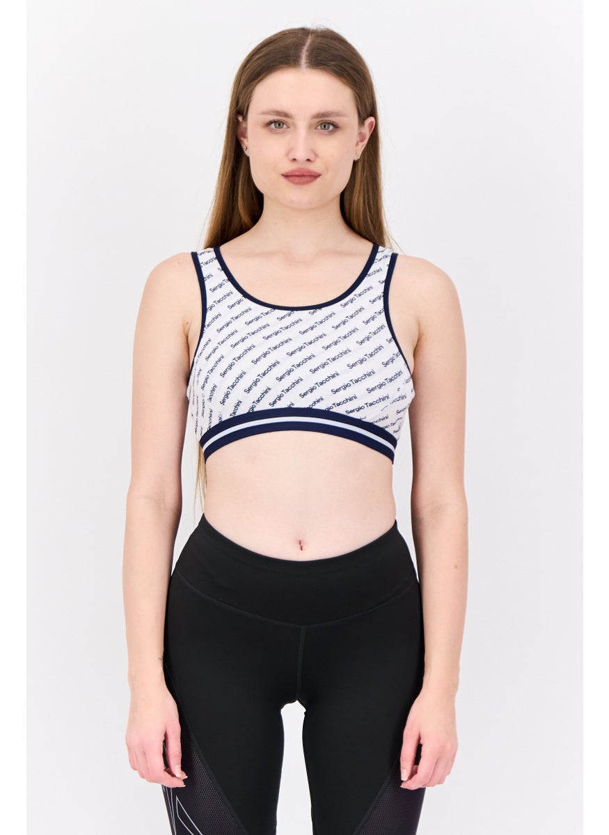 Sergio Tacchini - Women Allover Print Non Padded Sports Bra, White - Image 1