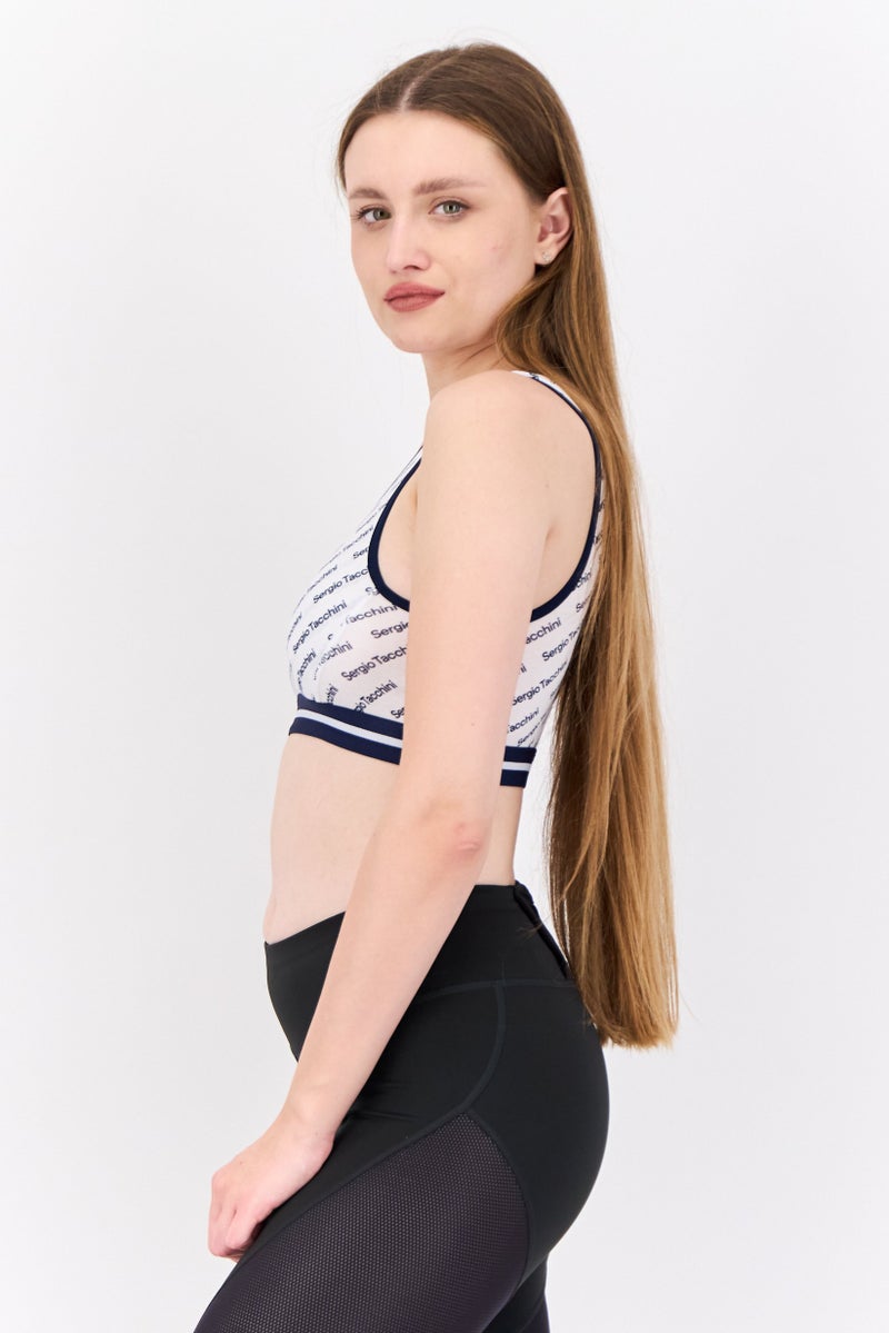 Sergio Tacchini Women Allover Print Non Padded Sports Bra, White - Image 2