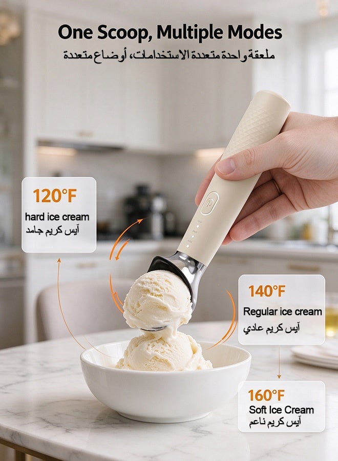 BaytNoor-Electric Heated Ice Cream Scoop - Rechargeable USB-C Scooper with 3 Temperature Settings (120°F/140°F/160°F) & LED Display. Ergonomic Handle, Water Resistant & Easy to Clean - Image 5