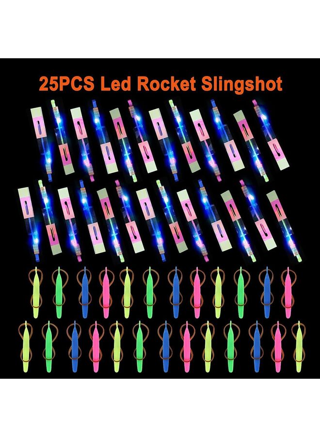 25Pcs LED Flying set, 25 Slingshot+25 Glow Helicopter, Flying Toy Outdoor Toys Glow in the Dark Party Supplies Party Favors for Age 8-12,4-8 - Image 5