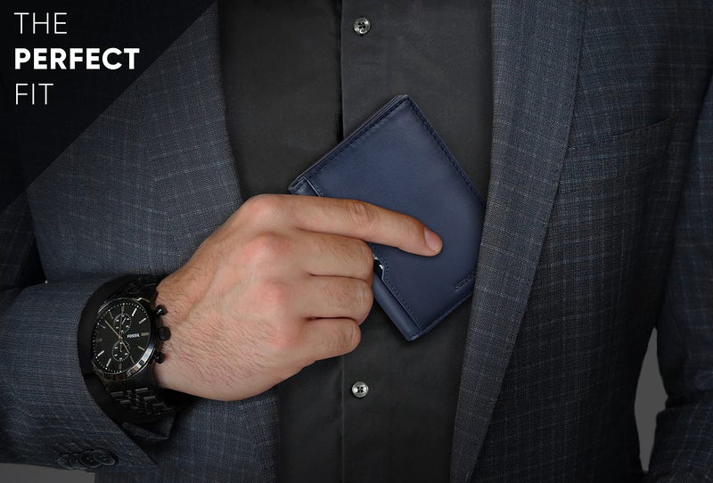 SERMAN BRANDS سيرمان براندز - محافظ للرجال نحيفة جلدية مع تقنية حجب RFID لمحفظة بطاقات أمامية قابلة للطي للسفر رقيقة (أزرق فاخر 5.0) - Image 2