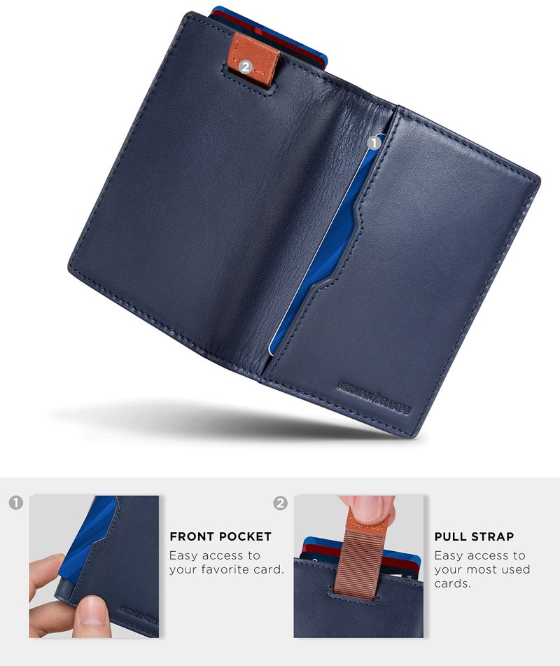 SERMAN BRANDS سيرمان براندز - محافظ للرجال نحيفة جلدية مع تقنية حجب RFID لمحفظة بطاقات أمامية قابلة للطي للسفر رقيقة (أزرق فاخر 5.0) - Image 5