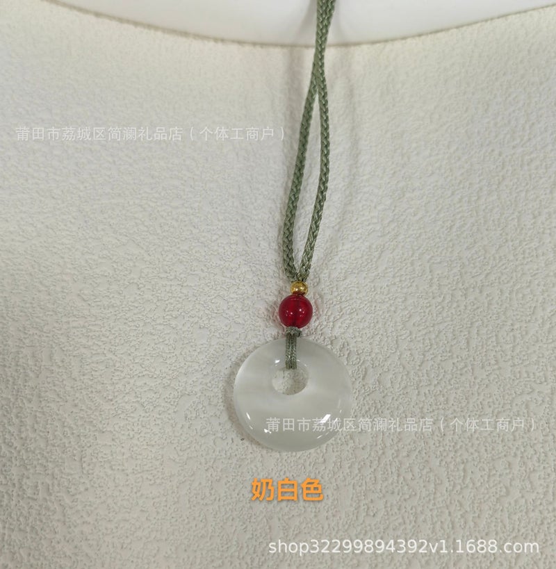 Factory Direct Cat's Eye Agate Ruyi Lock Peace Buckle Necklace Women High Ice Pendant Ancient Style Jewelry Gift