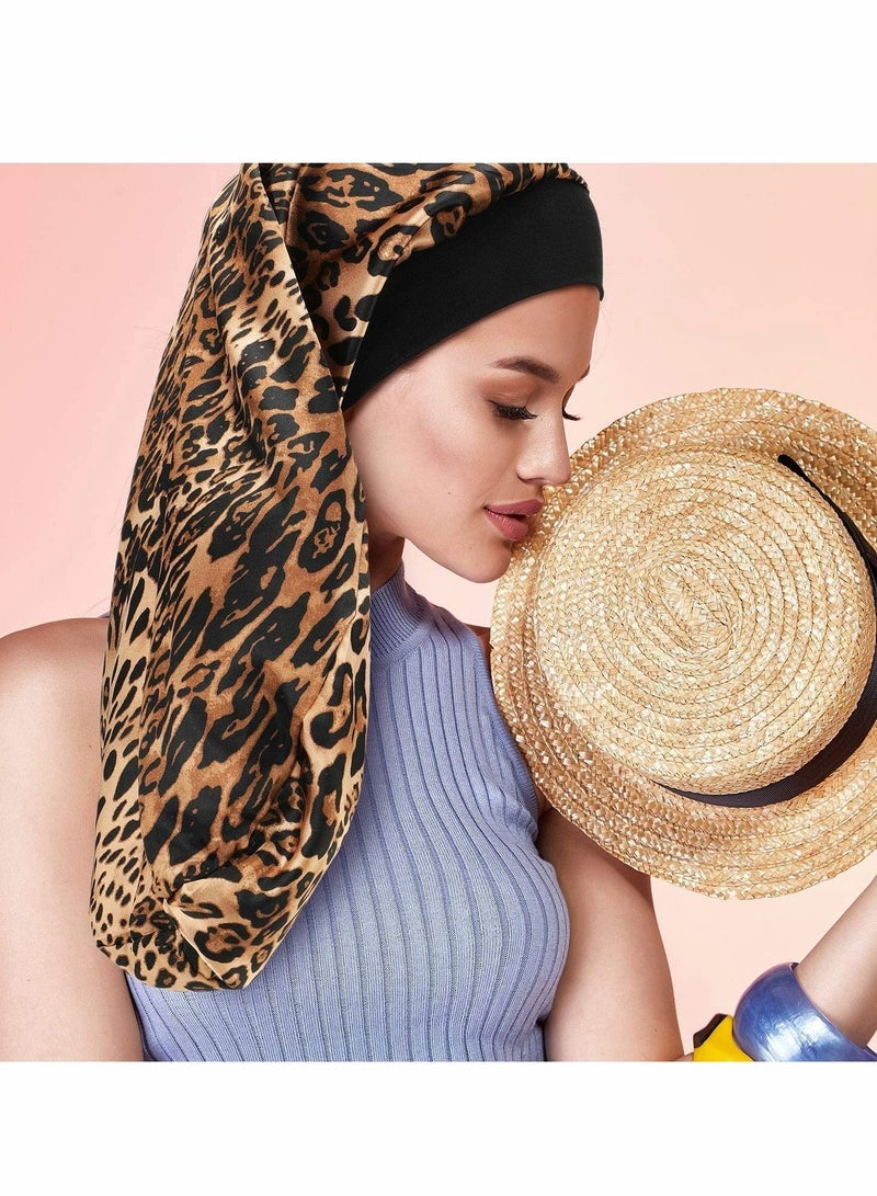 Satin Sleep Cap Long Satin Bonnet Extra Large Sleep Cap Elastic Band Silk Night Sleep Hat for Women Girls Long Curly Hair Braids Dreadlock Silky Hair Loose Cap for Sleeping 6 Pieces - Image 2