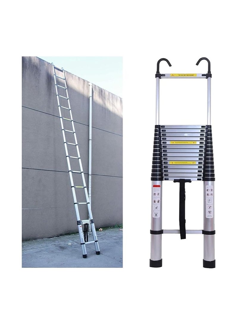 6.2M Telescopic Aluminium Ladder with Hooks – Extendable, Easy to Use, Multi-Purpose Ladder – Max Load 150kg – Silver - Image 1