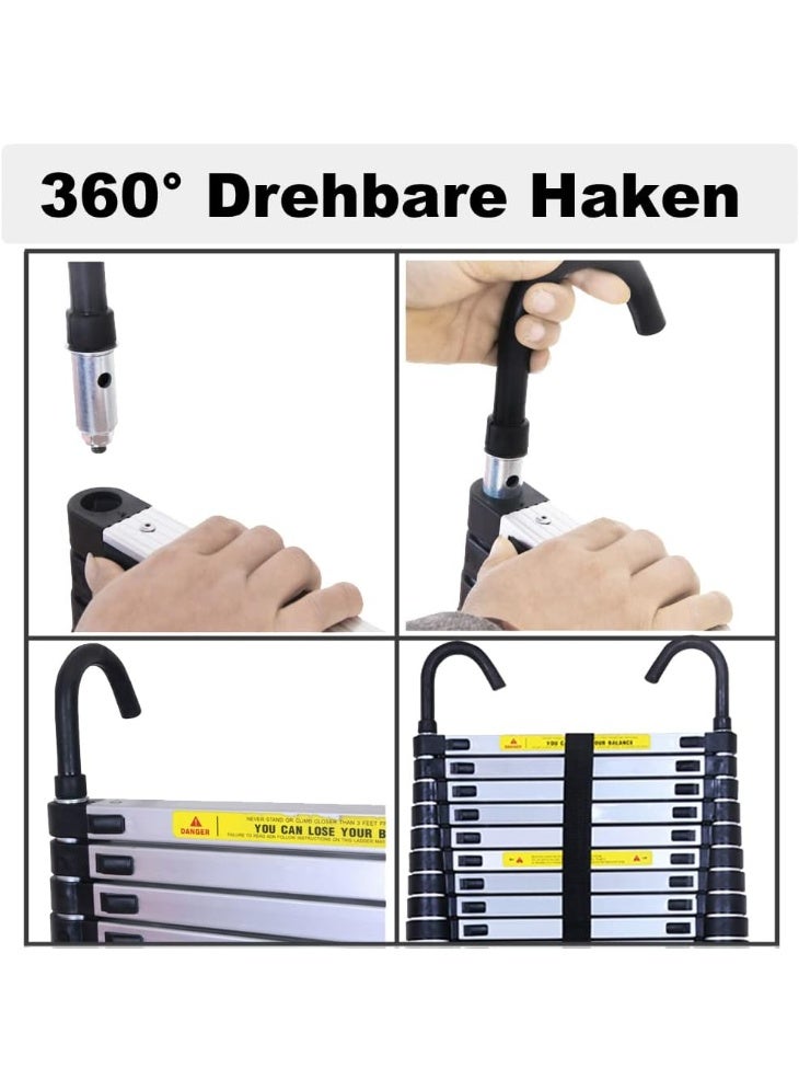 6.2M Telescopic Aluminium Ladder with Hooks – Extendable, Easy to Use, Multi-Purpose Ladder – Max Load 150kg – Silver - Image 3