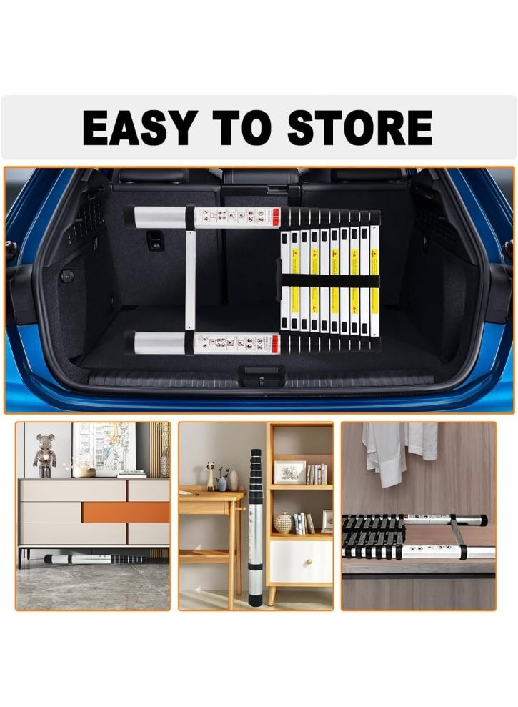 6.2M Telescopic Aluminium Ladder with Hooks – Extendable, Easy to Use, Multi-Purpose Ladder – Max Load 150kg – Silver - Image 4