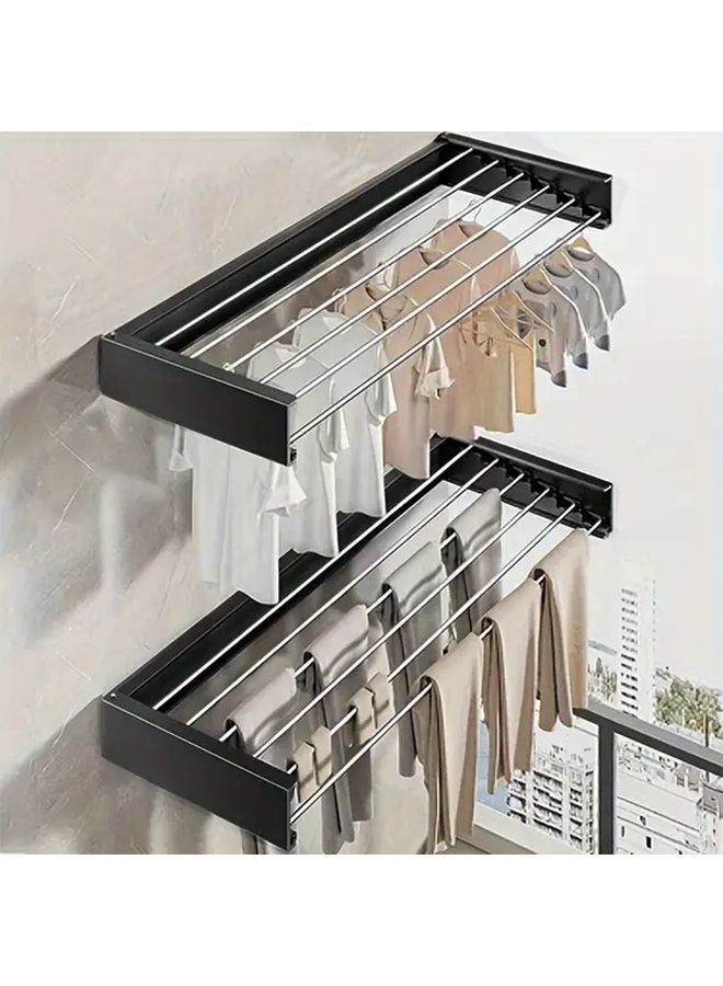 Large Foldable Wall Mounted Towel Drying Rack Invisible Design Iron Art Black - Image 4