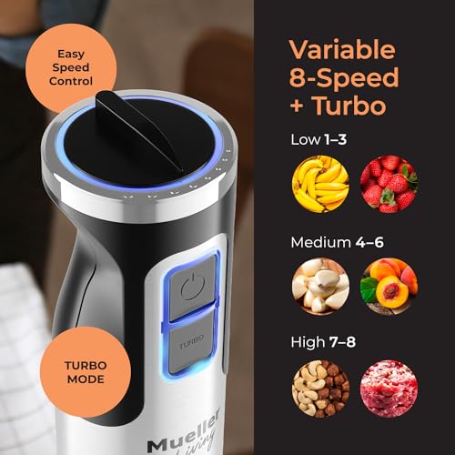 Mueller Immersion Blender Handheld - 8 Speed Stainless Steel Electric Hand Blender, Emulsion Blender Stick Kitchen Gadget with Turbo Mode - Image 4