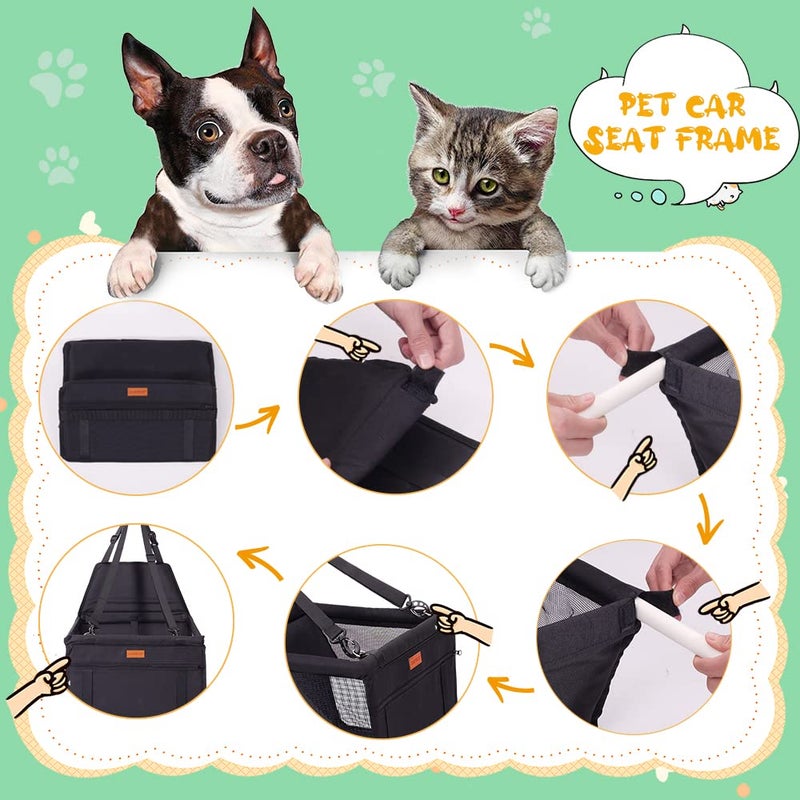 SWIHELP مقعد سيارة للكلاب SWIHELP، مقعد معزز محمول للجراء مع حزام أمان قابل للتثبيت وأنبوب دعم PVC، مضاد للانهيار، مثالي للحيوانات الأليفة الصغيرة - Image 5