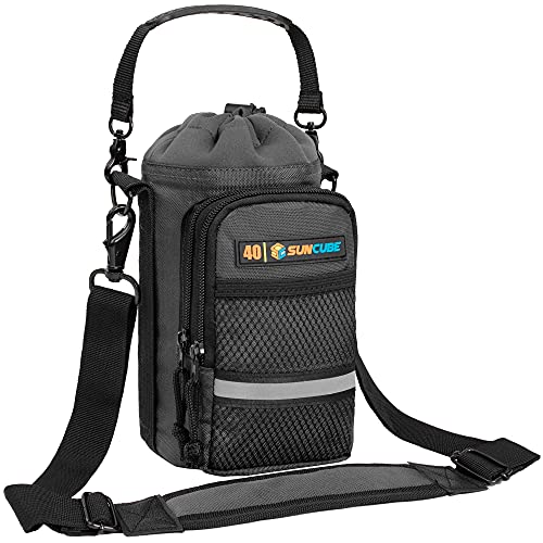 Suncube SUN CUBE Water Bottle Carrier with Strap, Insulated Water Bottle Carrier Bag with Phone Pocket Pouch, Sleeve Sling Purse Crossbody Bottle Holder for Walking, Sports, Hiking Accessories, Gray 40oz - Image 1