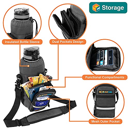 Suncube SUN CUBE Water Bottle Carrier with Strap, Insulated Water Bottle Carrier Bag with Phone Pocket Pouch, Sleeve Sling Purse Crossbody Bottle Holder for Walking, Sports, Hiking Accessories, Gray 40oz - Image 2