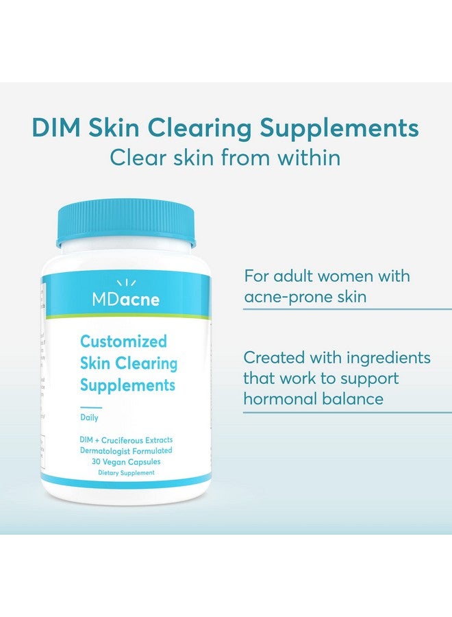 MDacne مكملات تنظيف البشرة من ديم، 30 كبسولة نباتية لعلاج حب الشباب وتوازن هرمون الاستروجين وتخفيف أعراض انقطاع الطمث وبناء العضلات، مستخلص نبات الصليب والبيوبيرين، تركيبة من قبل أطباء الجلدية - Image 4