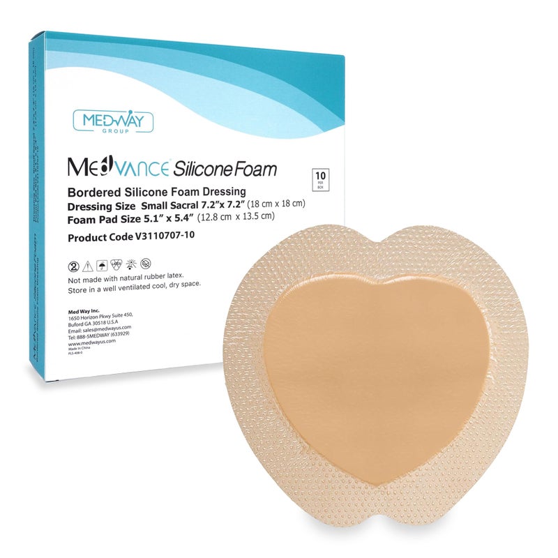 MedVance TM Silicone - Sacral Bordered Silicone Adhesive Foam Wound Dressing, Bed Sore Treatment Bandage for Sacrum, Size 7"x 7", Box of 10 dressings - Image 1