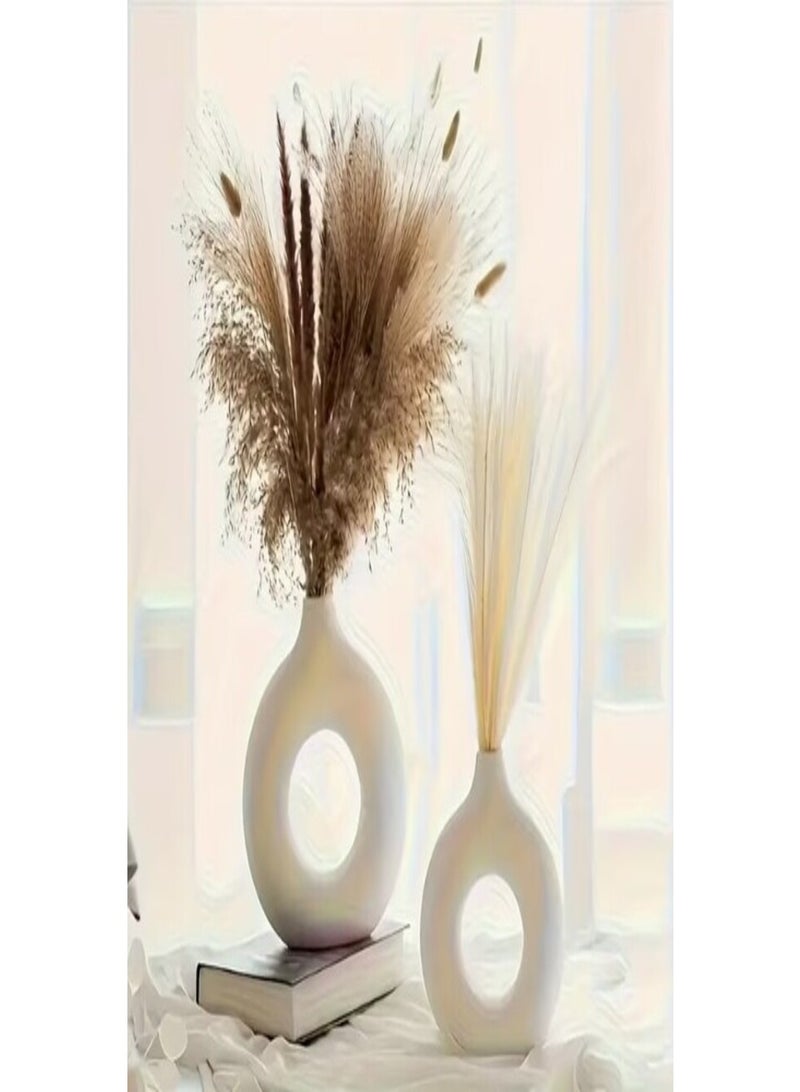 Set of 2 Decorative Concrete Ring Vases (22×20 cm & 18×17 cm) – Modern Boho Style – White - Image 3