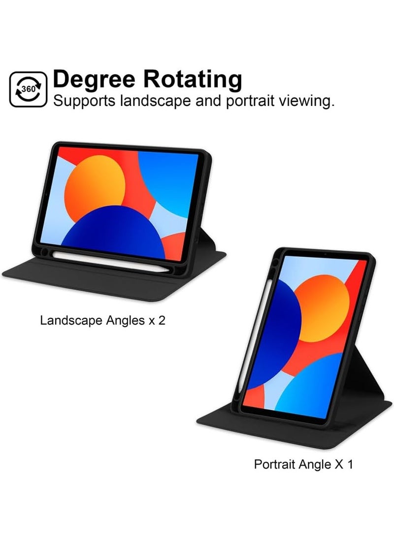 VKL - Rotating Case Compatible with Xiaomi Redmi Pad SE 8.7 Inch (2024),with Pen Holder, 360 Degree Rotation Protective Stand Cover Clear Back, Auto Wake/Sleep (Black) - Image 1