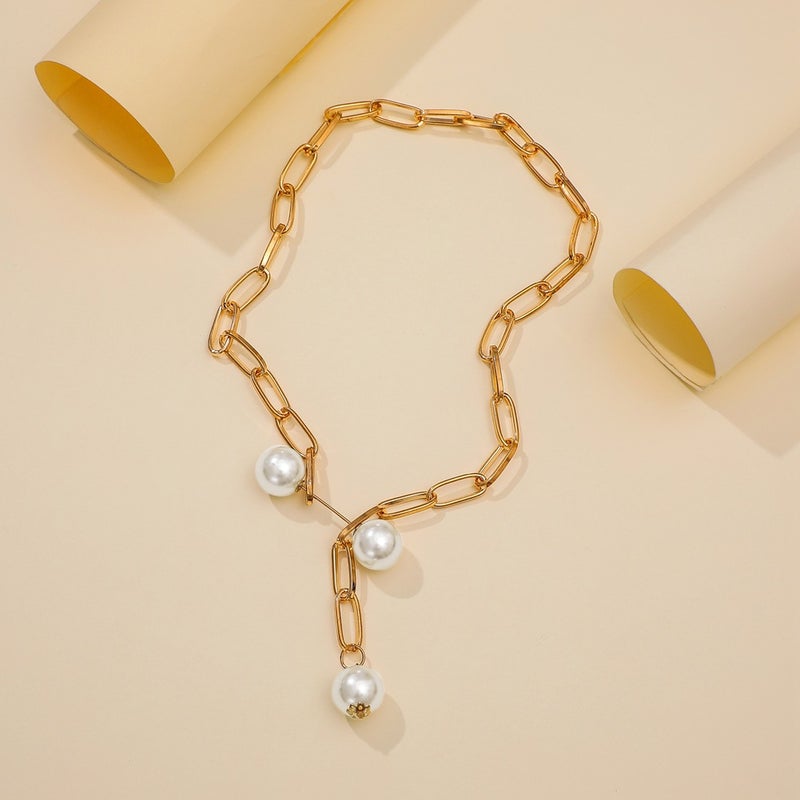 Generic INS Cross-border New Style Jewelry Creative Adjustable Pearl Brooch Style Temperament Short Necklace Distinctive Fashion Necklace Gold 