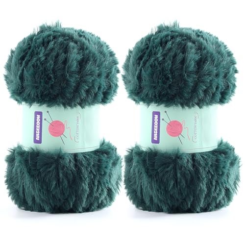 DAERBOF 2 Skeins Soft Chunky Fluffy Fuzzy Faux Fur Yarn for Crocheting Eyelash Furry Yarn for Knitting Blankets Scarves and Sweaters 35 Oz75 Yards Per RollAvocado Green - Image 1