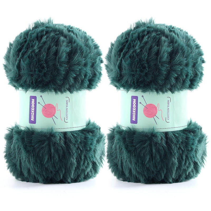 DAERBOF 2 Skeins Soft Chunky Fluffy Fuzzy Faux Fur Yarn for Crocheting Eyelash Furry Yarn for Knitting Blankets Scarves and Sweaters 35 Oz75 Yards Per RollAvocado Green - Image 3
