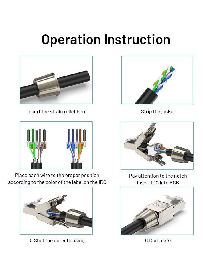 Generic - RJ45 Cat7 Connectors, Tool-Free Reusable Shielded Ethernet Termination Plugs for 23AWG SFTP UTP Cable, 10G Easy Internet Plug, Fast Field Installation (2 Pack) - Image 1