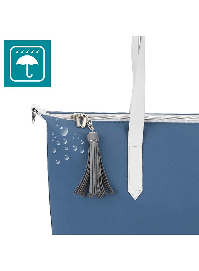 بيبي موف Changing Bag Le Champ Elysees In Mineral Blue, Stylish Design, Spacious Interior, Insulated Bottle Holder, Adjustable Straps, Suitable For 0 Month And Above