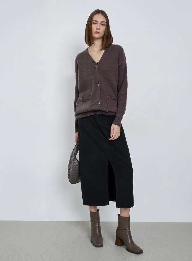 Styli Styli Brown Oversized Knit Buttoned Cardigan