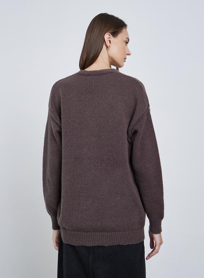 Styli Brown Oversized Knit Buttoned Cardigan - Image 4