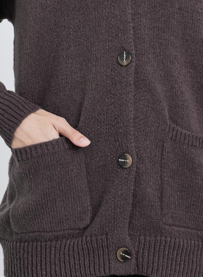 Styli Brown Oversized Knit Buttoned Cardigan - Image 3
