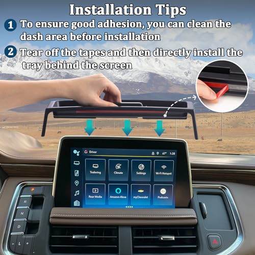 TOPINSTALL Wide Dash Tray Compatible with 2021-2024 Chevy Tahoe Suburban/GMC Yukon Accessory, 2 Compartments Dashboard Organizer Sunglasses Phone Tissue Holder (Not for Denali/Denali Ultimate & 2025) - Image 5