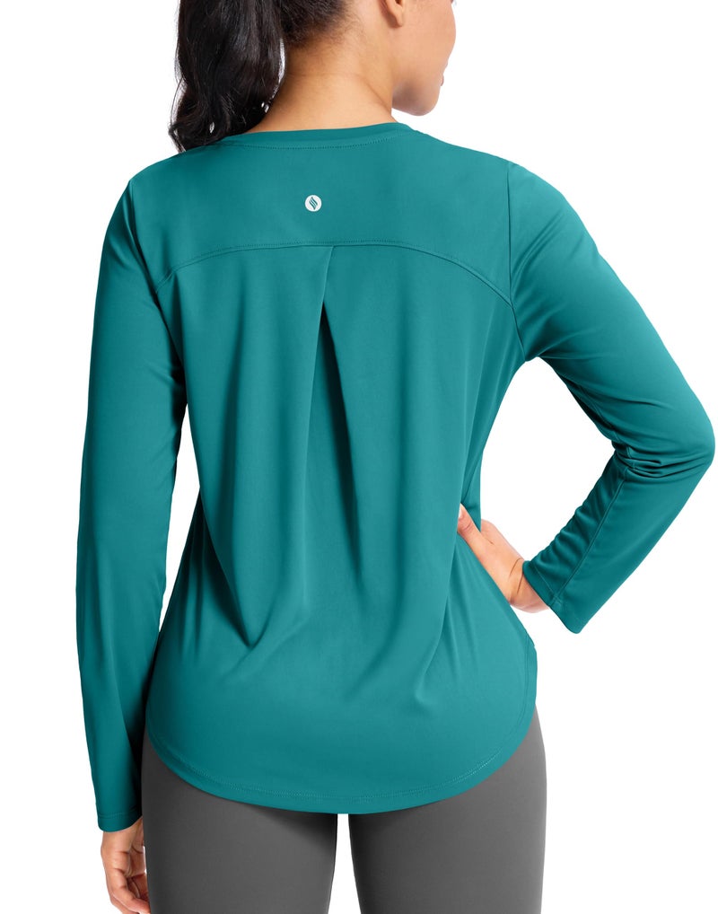 SANTINY Lightweight Long Sleeve Workout Tops for Women Breathable Gym Yoga Athletic Running Hiking Top UPF 50 Sun Shirts Teal_M - Image 2