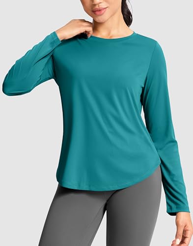 SANTINY Lightweight Long Sleeve Workout Tops for Women Breathable Gym Yoga Athletic Running Hiking Top UPF 50 Sun Shirts Teal_M - Image 3