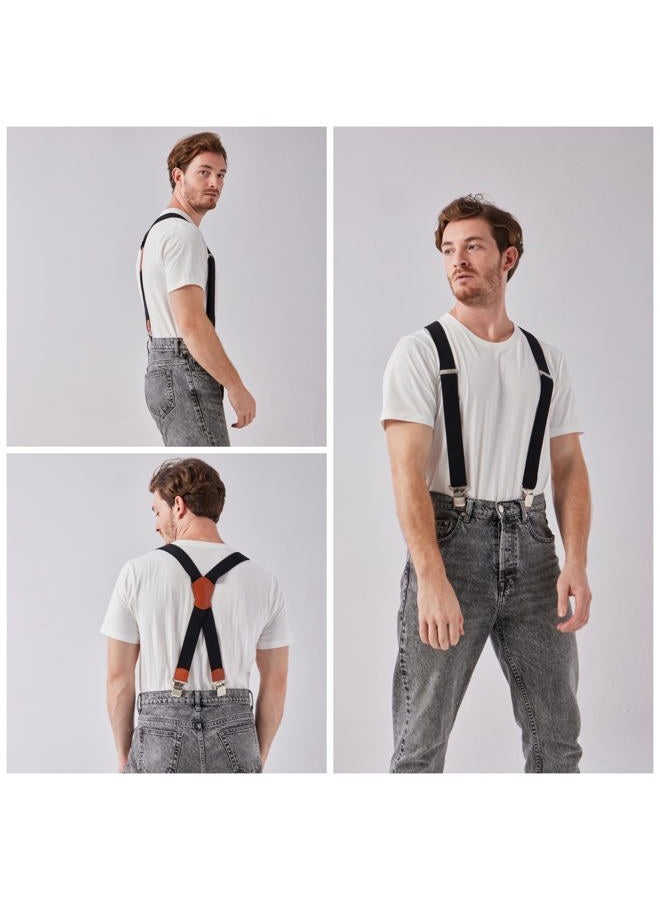 LazarsSpace Heavy-Duty X-Back Suspenders for Men with Four Premium Clips 1 3/8" Elastic Adjustable Straps Black, Black - Image 5
