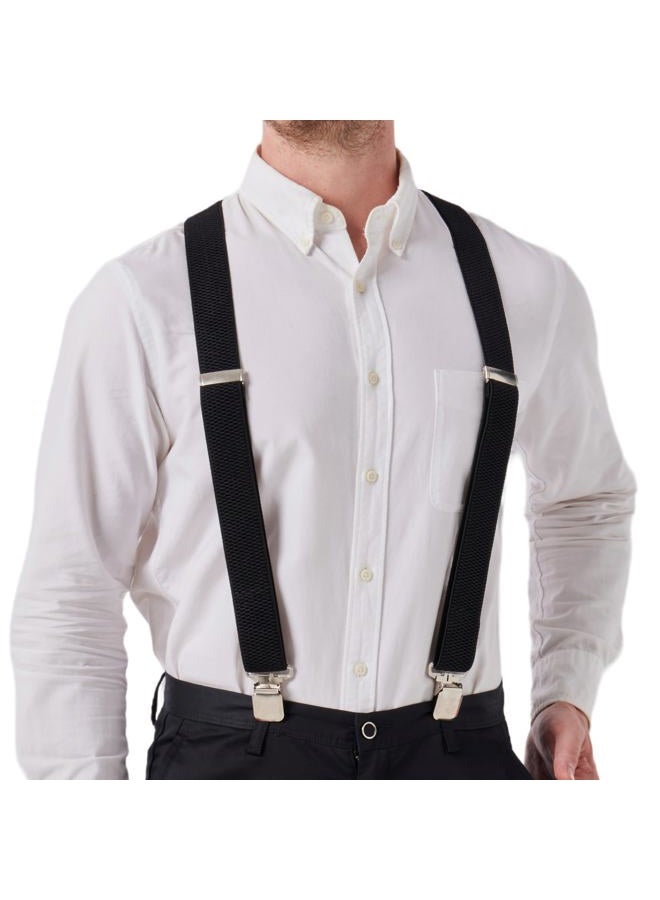 LazarsSpace Heavy-Duty X-Back Suspenders for Men with Four Premium Clips 1 3/8" Elastic Adjustable Straps Black, Black - Image 1