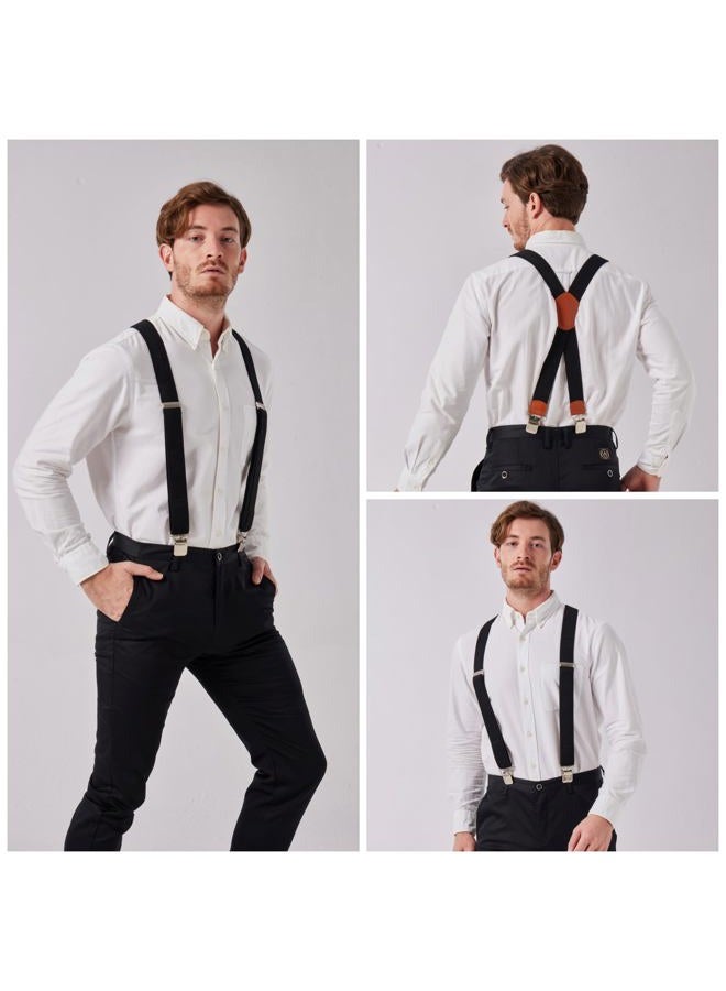 LazarsSpace Heavy-Duty X-Back Suspenders for Men with Four Premium Clips 1 3/8" Elastic Adjustable Straps Black, Black - Image 2