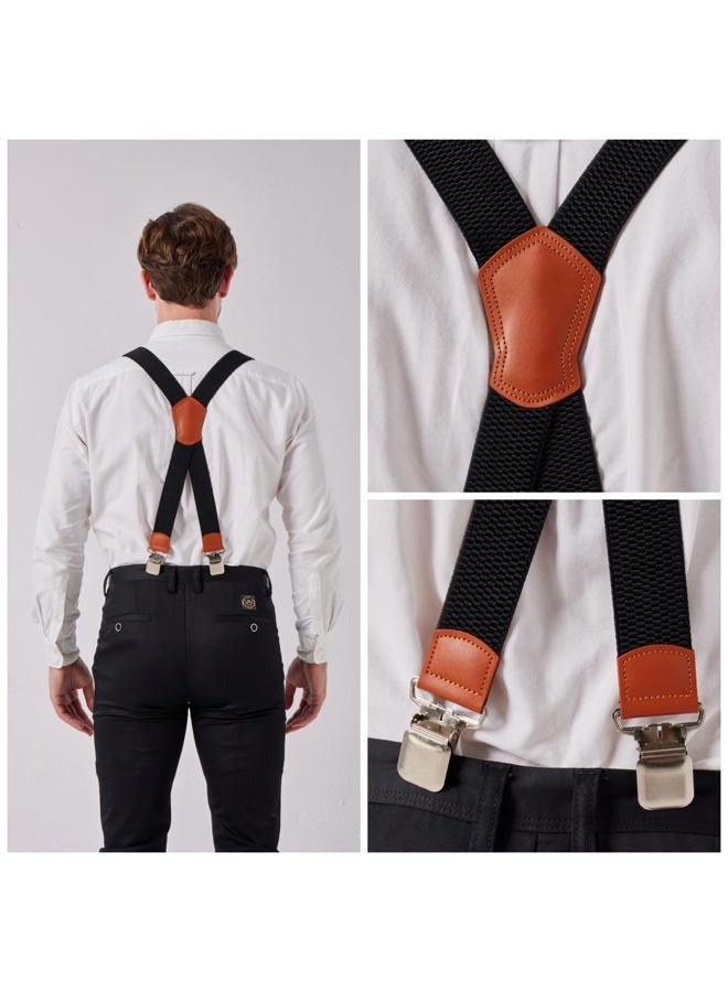 LazarsSpace Heavy-Duty X-Back Suspenders for Men with Four Premium Clips 1 3/8" Elastic Adjustable Straps Black, Black - Image 4