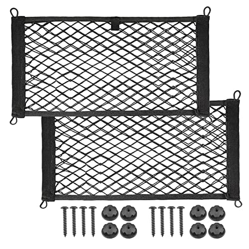 BetterJonny 2 Pack Universal Mesh Cargo Net，BetterJonny Stretchable Elastic Automotive Cargo Nets with 8 Pieces Mounting Screws and Hooks for Car Trunk Storage Mesh Pocket Net (Black) - Image 1