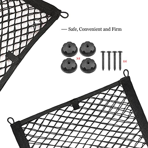 BetterJonny 2 Pack Universal Mesh Cargo Net，BetterJonny Stretchable Elastic Automotive Cargo Nets with 8 Pieces Mounting Screws and Hooks for Car Trunk Storage Mesh Pocket Net (Black) - Image 3