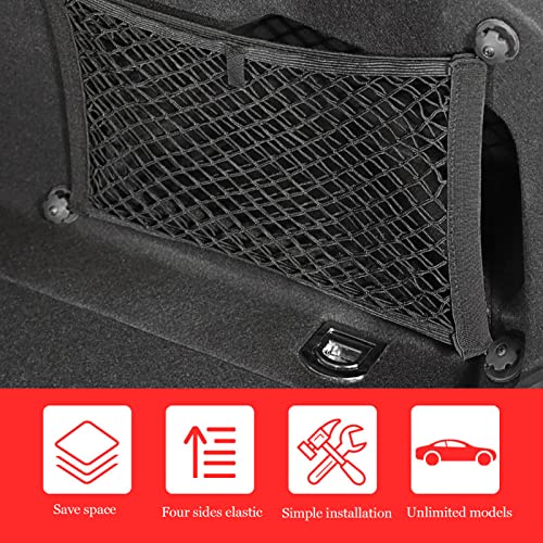 BetterJonny 2 Pack Universal Mesh Cargo Net，BetterJonny Stretchable Elastic Automotive Cargo Nets with 8 Pieces Mounting Screws and Hooks for Car Trunk Storage Mesh Pocket Net (Black) - Image 4