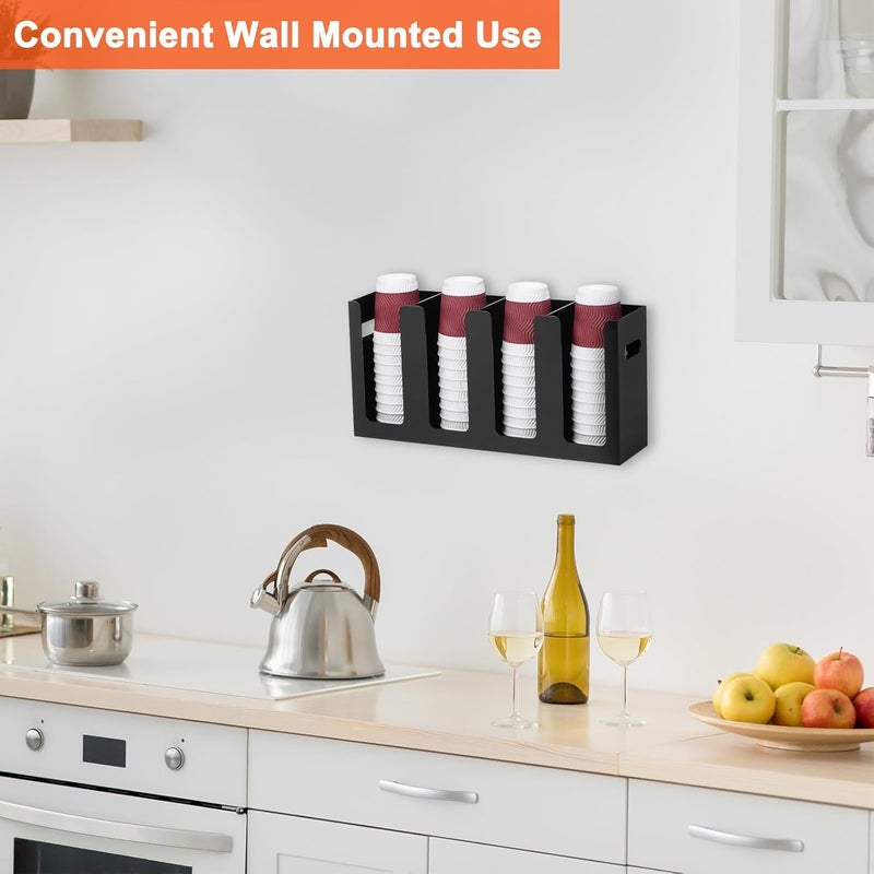 TPGP sourcing map Wall Mount Disposable Coffee Cup Dispenser with Handles - 4 Compartments, Black - Image 4