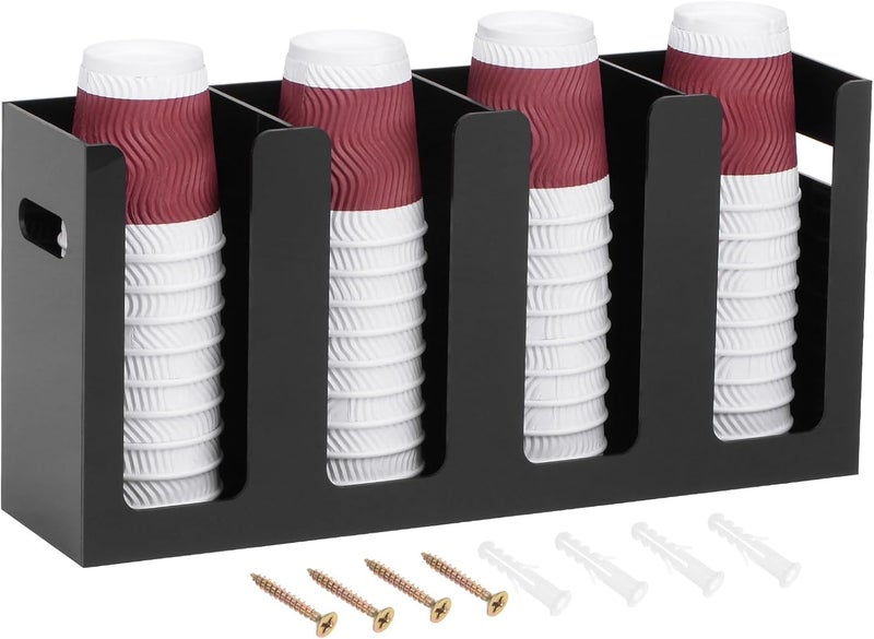 TPGP sourcing map Wall Mount Disposable Coffee Cup Dispenser with Handles - 4 Compartments, Black - Image 1