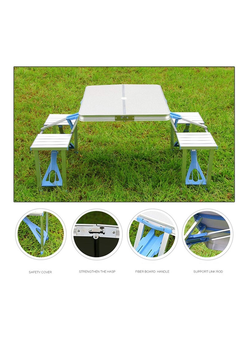 DubaiGallery Outdoor Folding Table and Chair Set Portable Picnic Table with 4 Seats Suitcase Camping Table and Chair Set Barbecue Table for Backyard Patio (Silver) 
