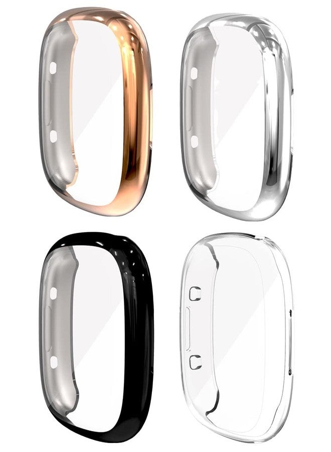Sankel [4 Pack] Sankel Compatible for Fitbit Versa 4/Sense 2 Screen Protector Case,All-Around Protective Cover Solf TPU Bumper Protective Cases for Sense 2/Versa 4 Smartwatch (Rosegold+Silver+Black+Clear) - Image 3