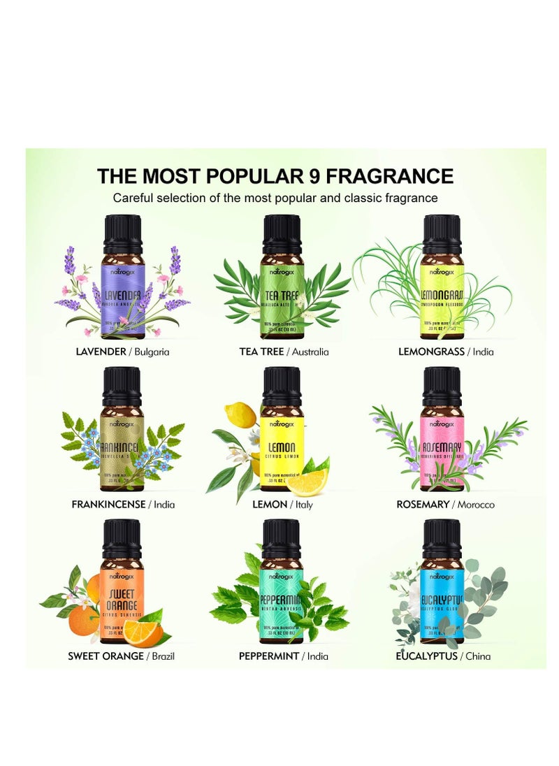 Natrogix - Greenlem Treasure Essential Oils - Top 9 Therapeutic Grade 100% Pure Essential Oil Set 9/10ml Tea Tree, Lavender, Eucalyptus, Frankincense, Lemongrass, Lemon, Rosemary, Orange, Peppermint - Image 1