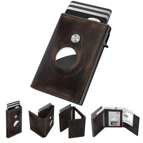 typecase Mens Wallet Card Holder for AirTag: Leather Smart Wallet for Men Compatible with Apple Air Tag, RFID Blocking, Slim, Minimalist - 9-14 Card Capacity | ID Window | Cash Slot (Burnished Black) - Image 1