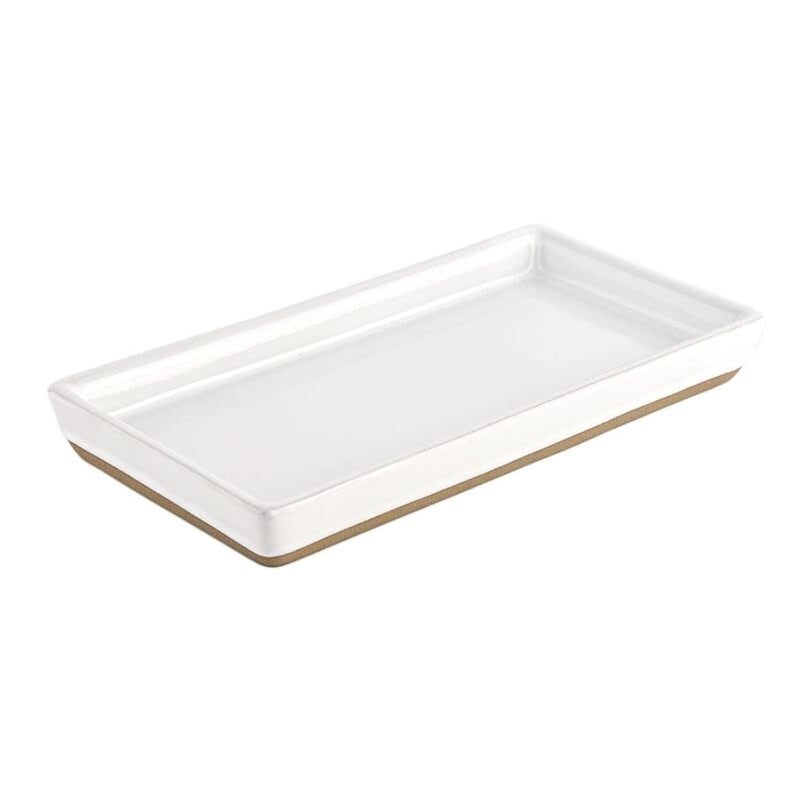 Sweet Water Decor Sweet Water Decor Stoneware Tray for Home  White  Kitchen and Bathroom Dispenser Holder  Jewelry Dish  Glass Soap Holder for Bottles  Long Plate for Counter Tops  Vanity Dcor 