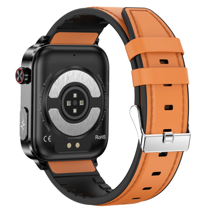 Smart Watch: 1.96-Inch High-Clear Screen Brown Leather Strap - IP67 Waterproof Multifunctional Health Monitoring Sports Watch for Men Women Daily Use Sports - Image 1